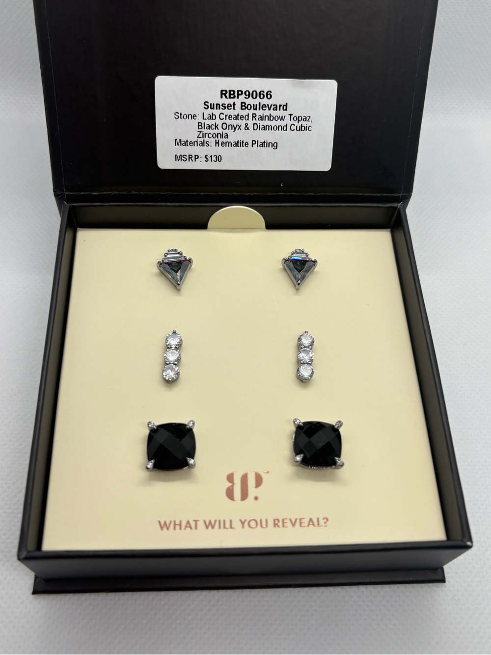 Rainbow Topaz, Black Onyx & Diamond Cubic Zirconia Earring set